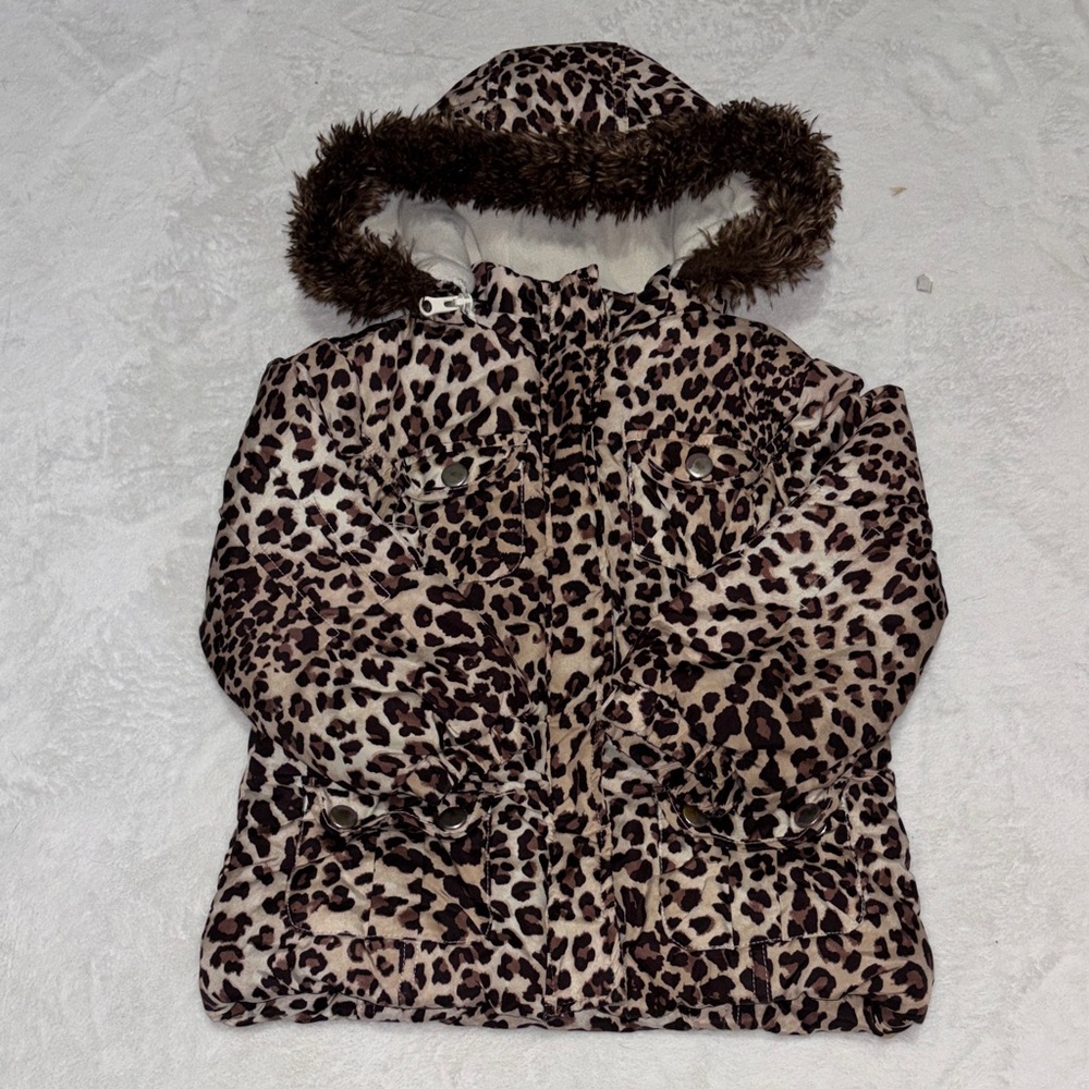 Joe fresh Leopard Print Hooded Jacket with Faux Fur Trim